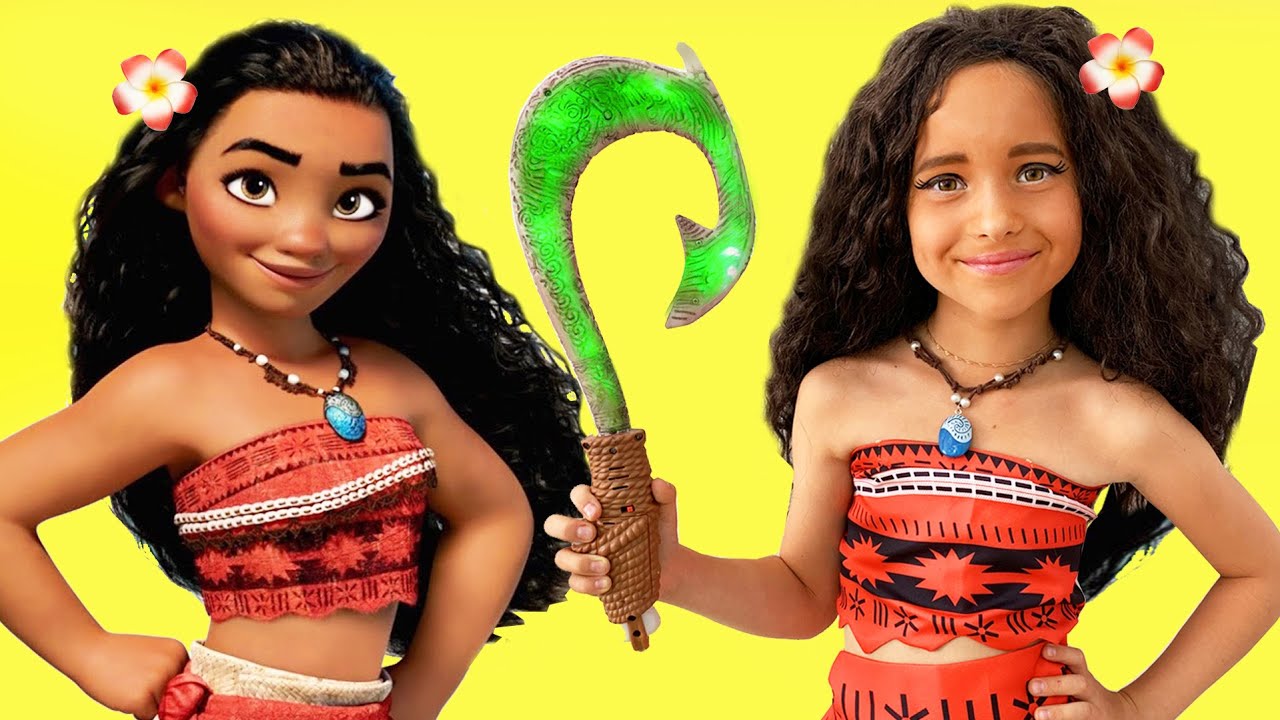 DISNEY MOANA MAKEUP Tutorial for Kids & Costume Disney Princess  Sofia Plays with Toy and Doll