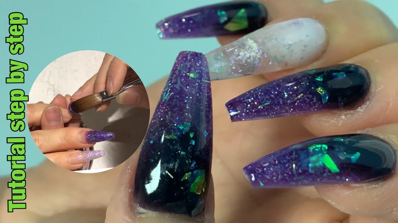 purple sparkles ombre coffin | high quality nails tutorial