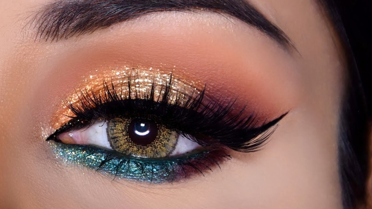 Easy Green & Gold Glittery Eye Makeup Tutorial Hindi