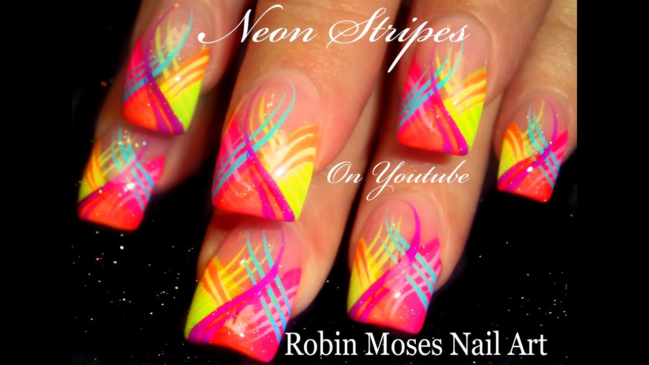 Neon Stripes Nail Art Design | HOT Striped Nails Tutorial