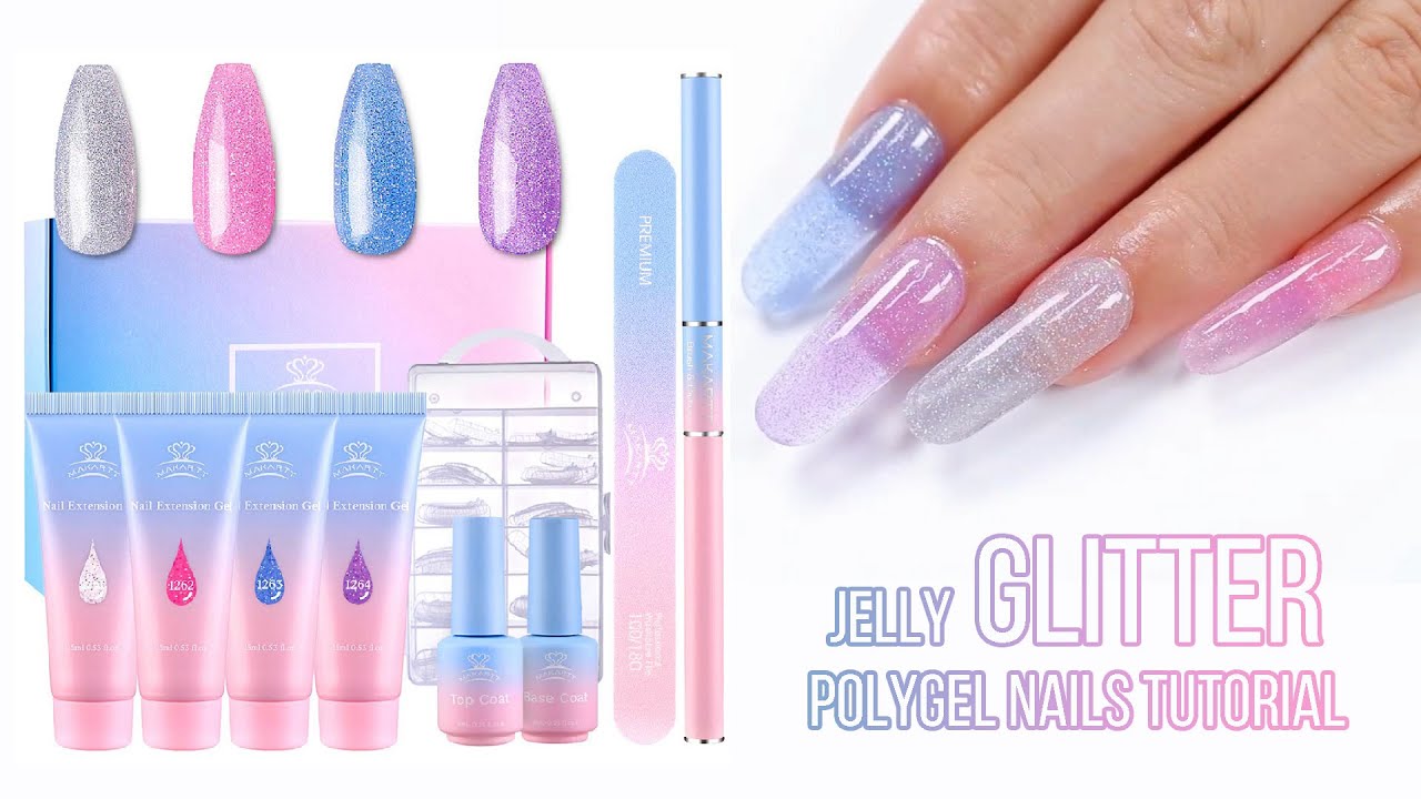 Jelly GLITTER Polygel Nails Tutorial - MAKARTT