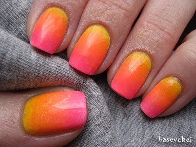 Sunset neon ombre nails - tutorial - Neonowe ombre - Basevehei