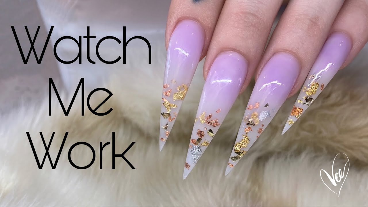 Watch Me Work | Long Stiletto Nails | Ombre and Foil Nail Art