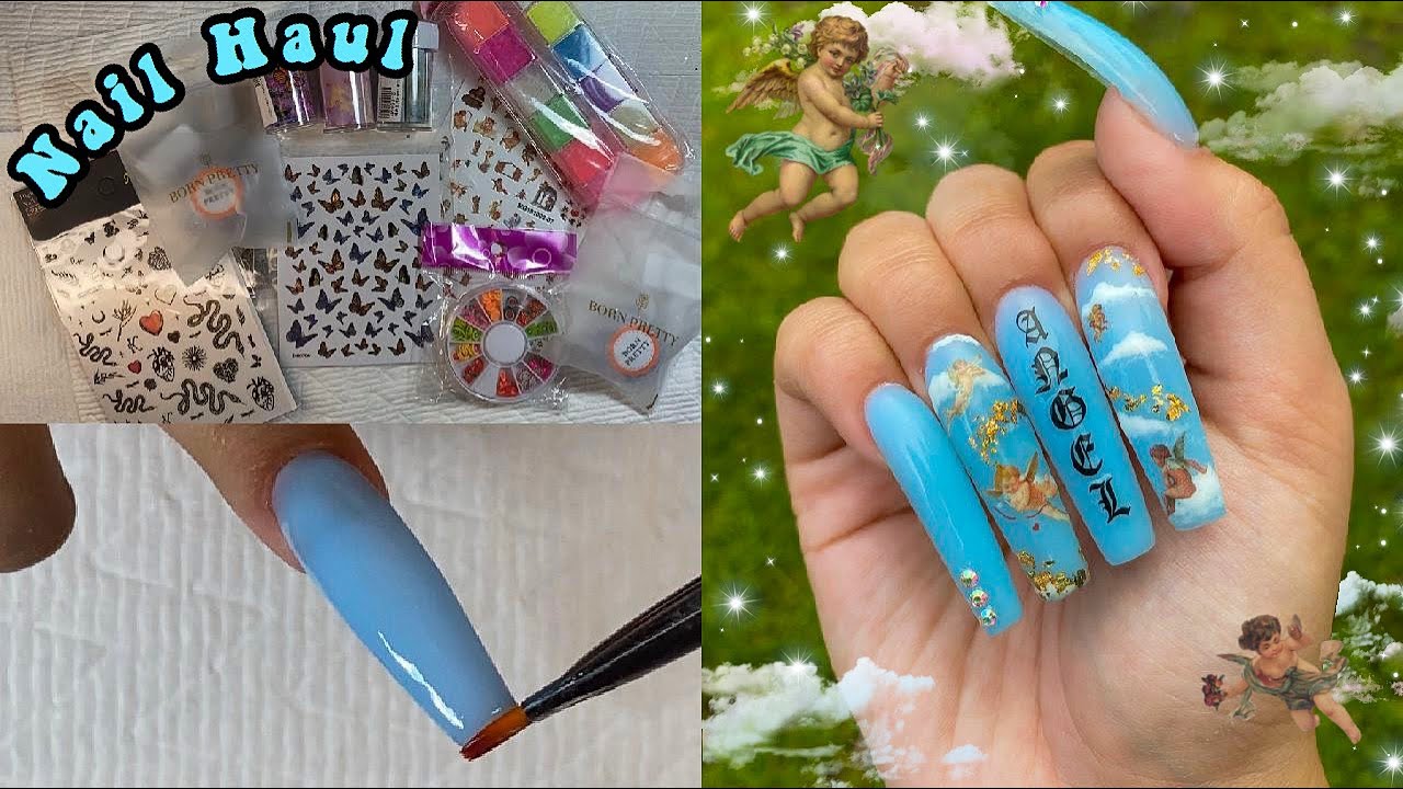 DIY TESTING GERSHION BLUE POLYGEL KIT + BORN PRETTY NAIL HAUL! Angel Cherub Nail Tutorial